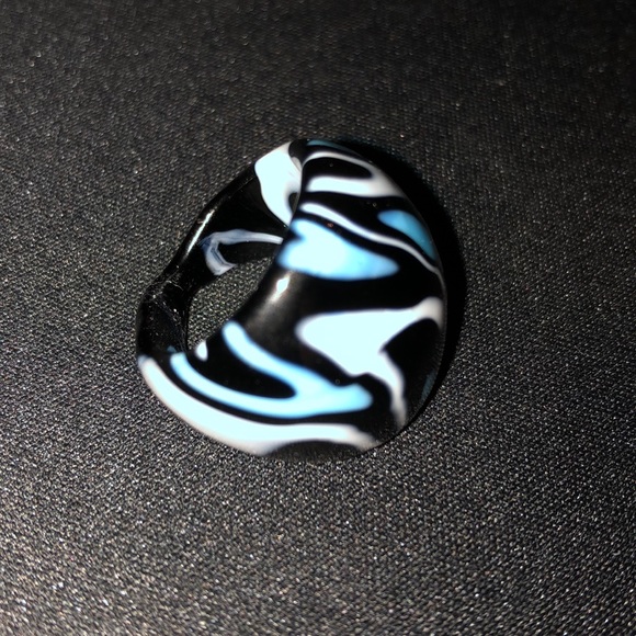 Glass Over-Sized Statement Ring White Black Blue - Picture 4 of 6